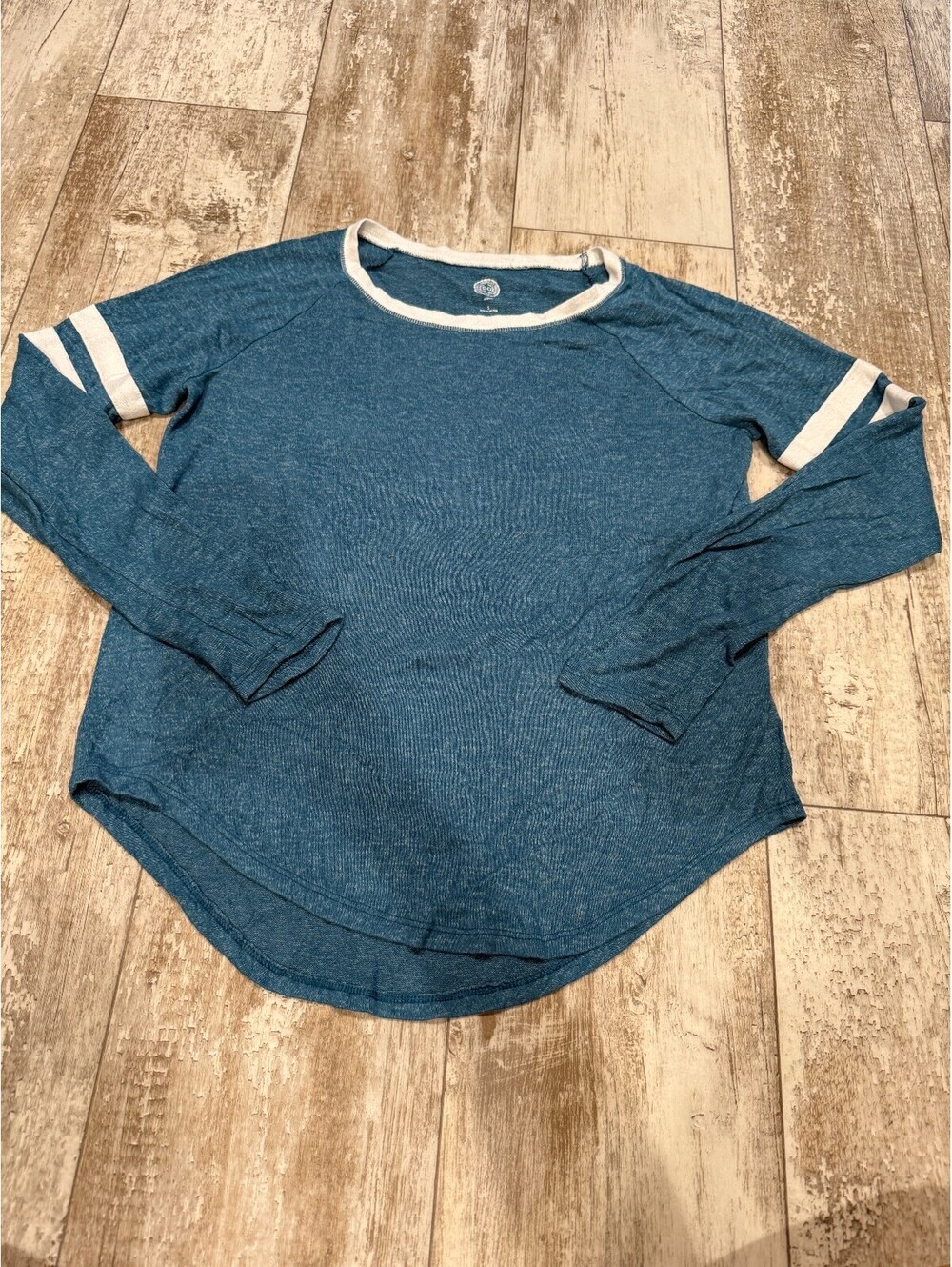 SO Womens Small Teal Varsity Stripe Long Sleeve Relaxed Top
